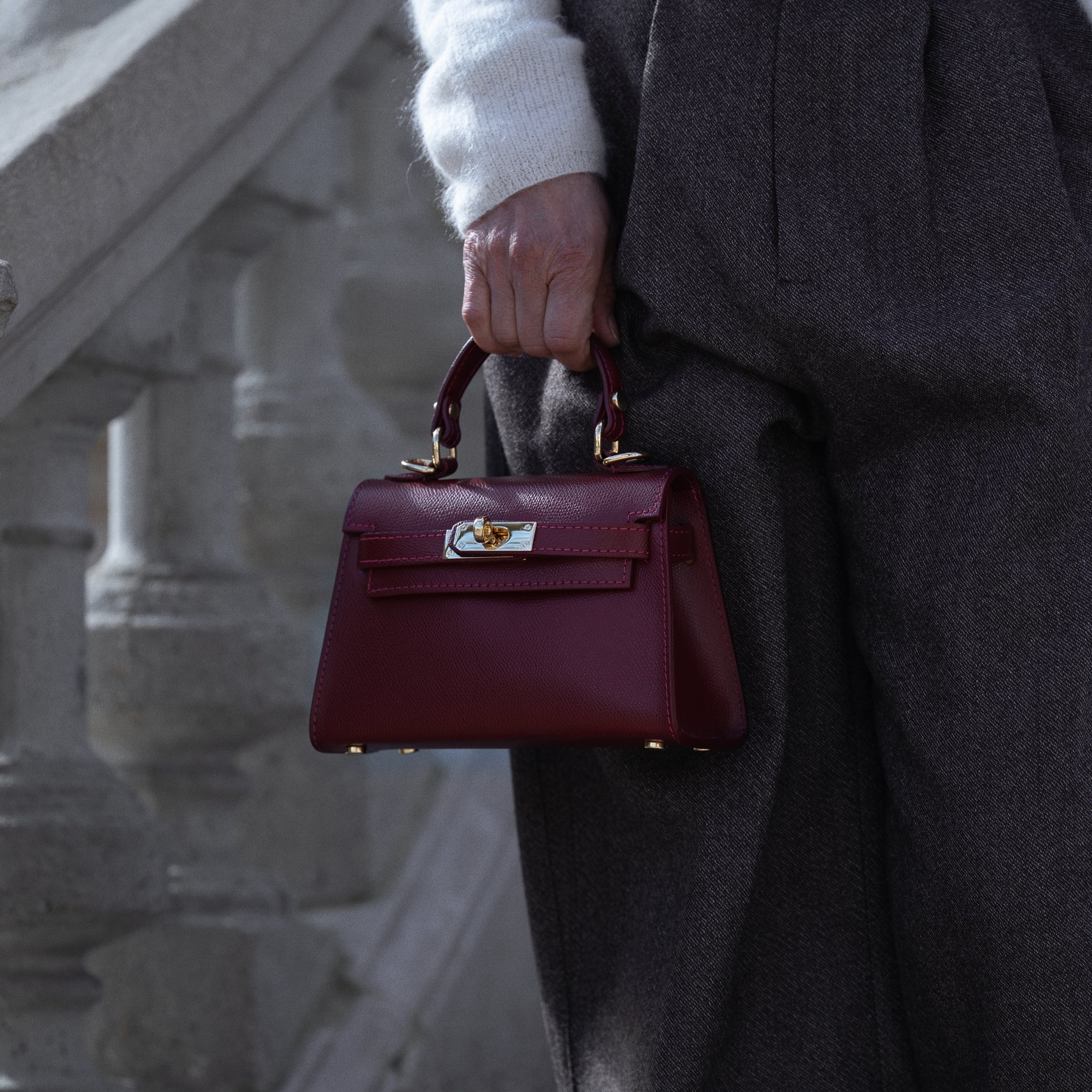 Sac top handle en cuir saffiano bordeaux - Rose