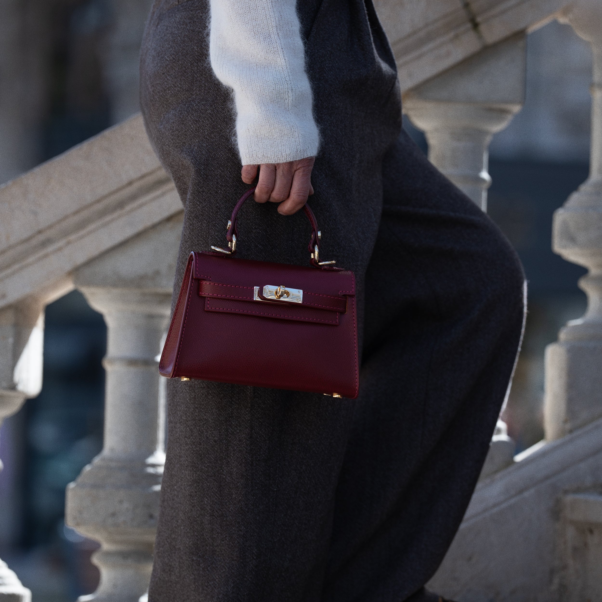 Sac top handle en cuir saffiano bordeaux - Rose