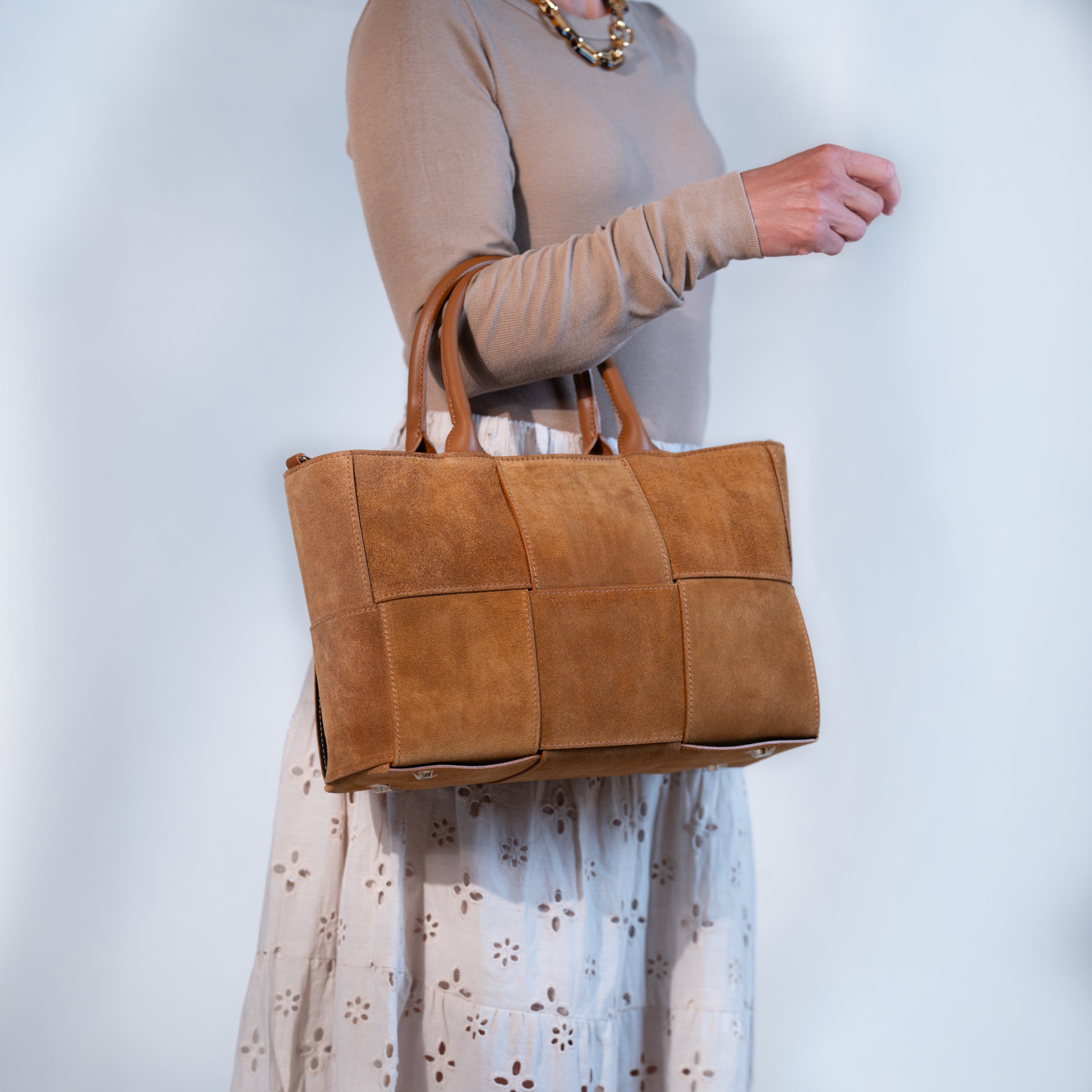 Sac cabas en daim camel - Santal