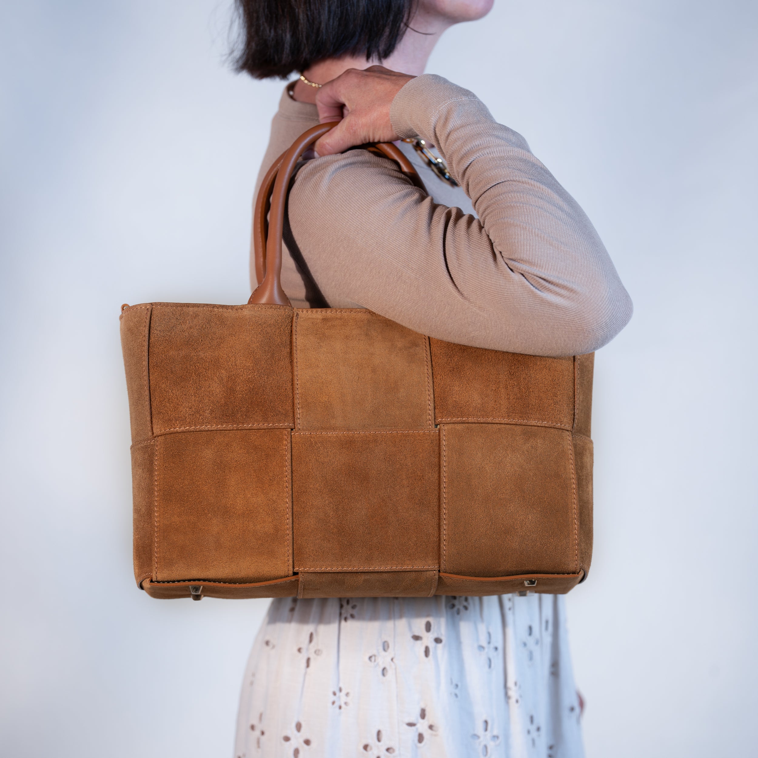 Sac cabas en daim camel - Santal
