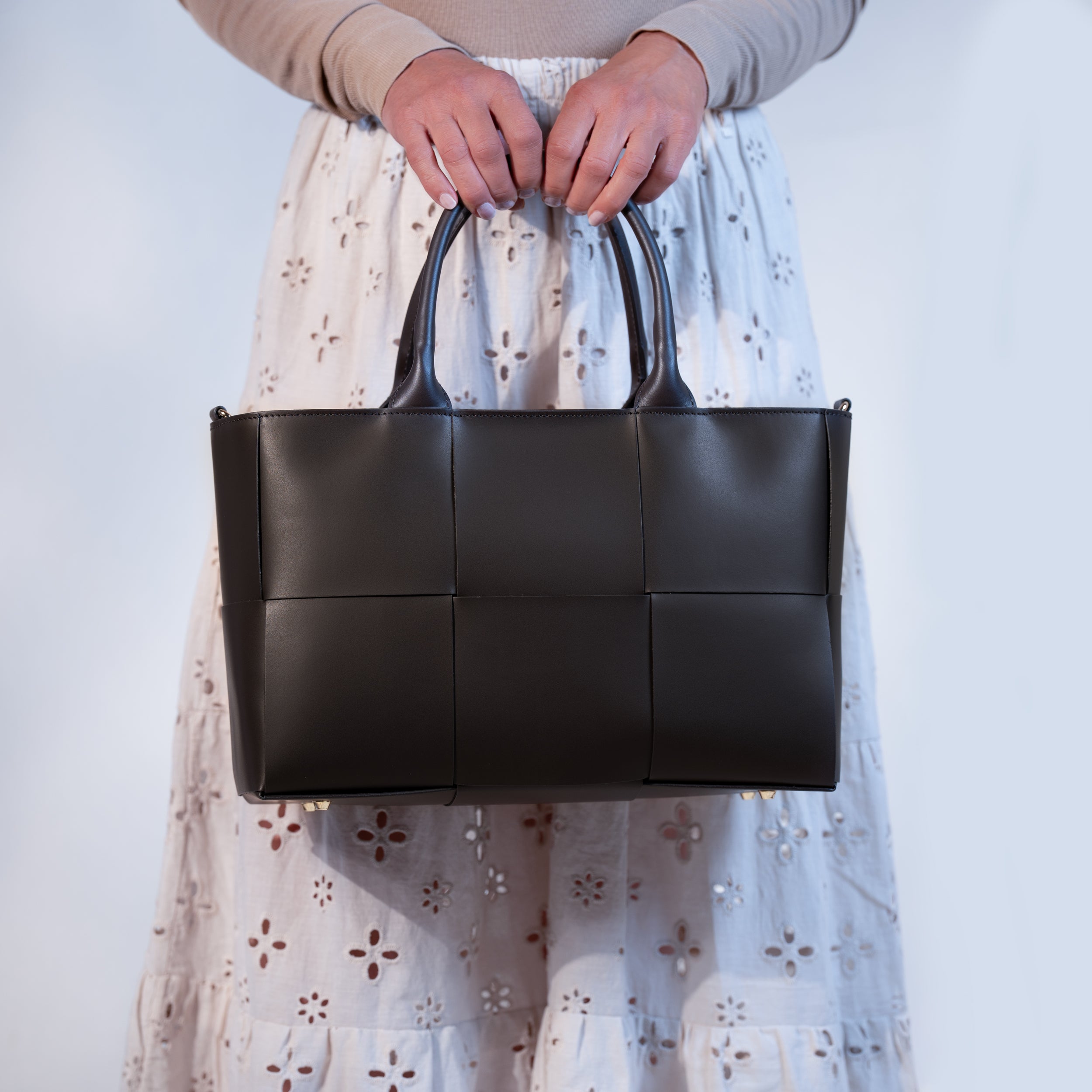 Sac cabas en cuir lisse marron - Santal