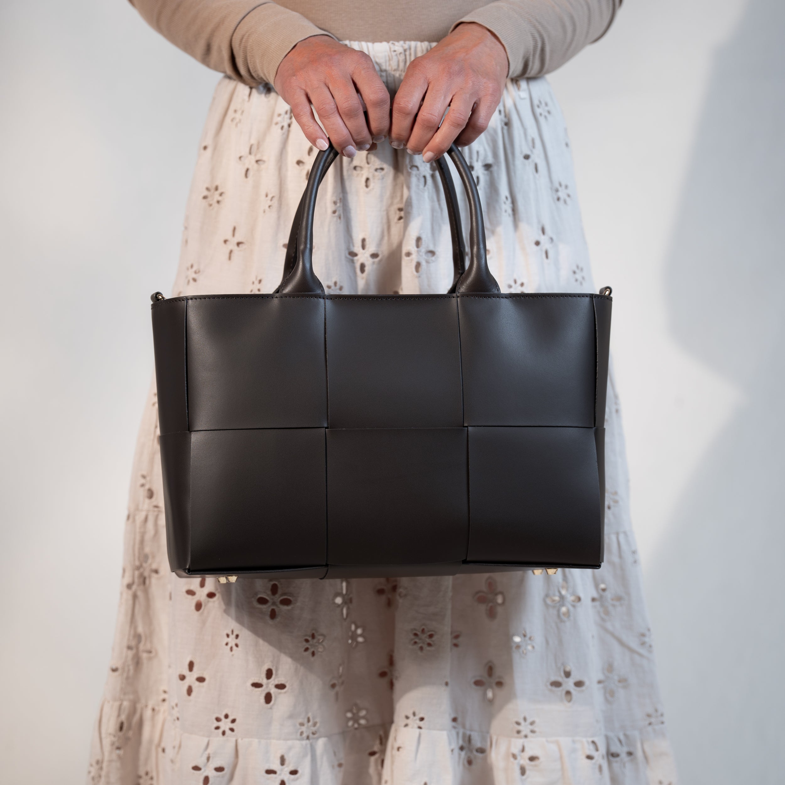 Sac cabas en cuir lisse marron - Santal