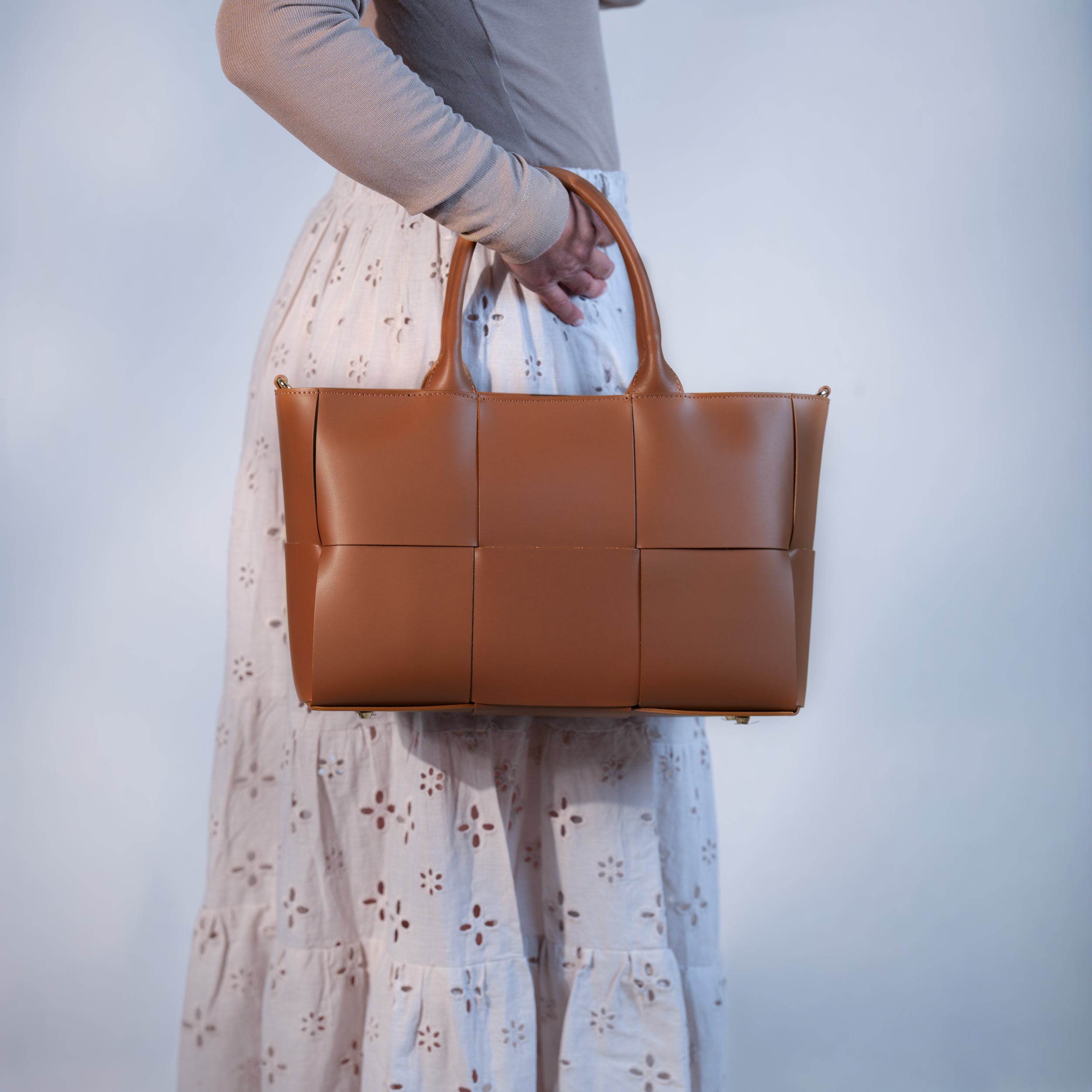 Sac cabas en cuir lisse camel - Santal