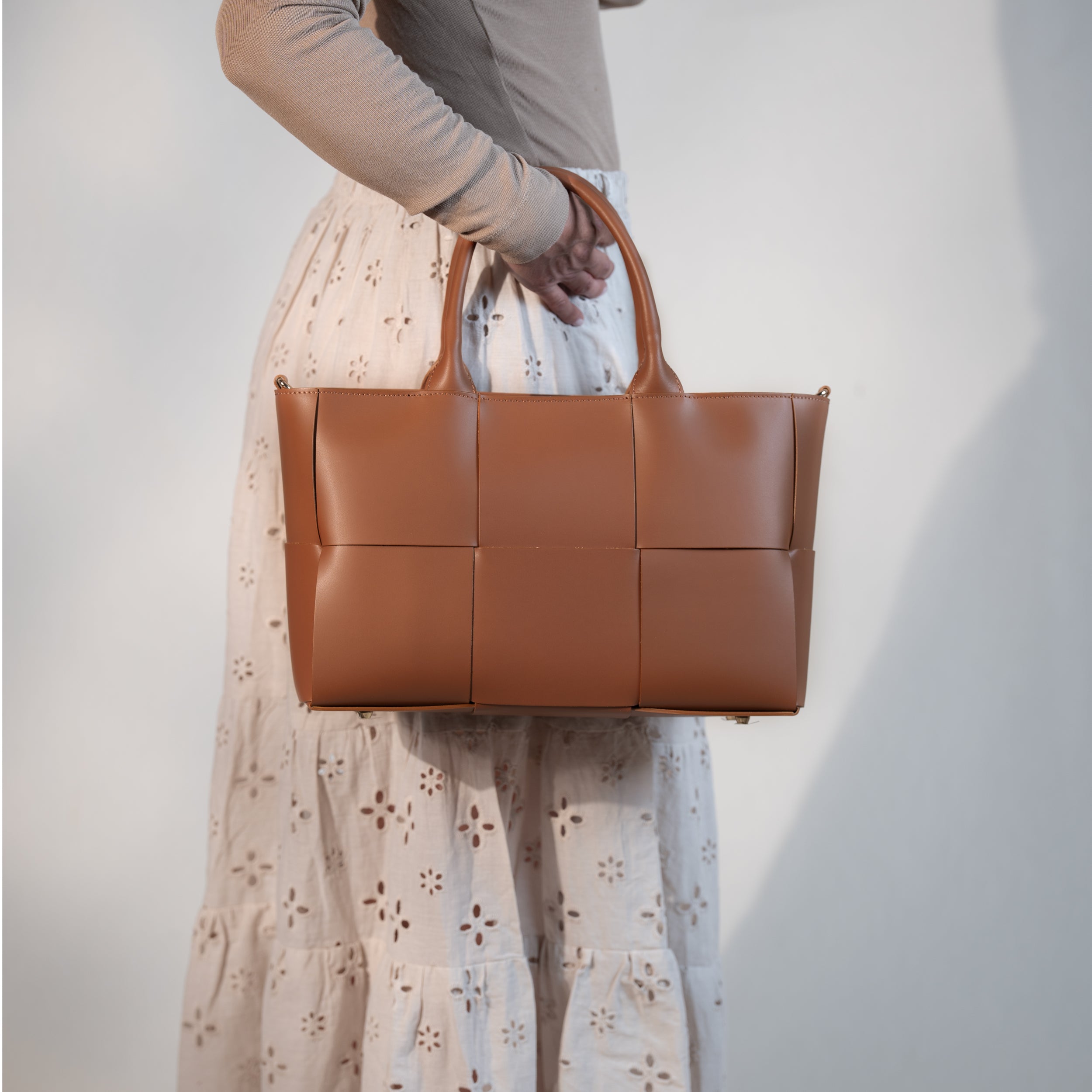 Sac cabas en cuir lisse camel - Santal