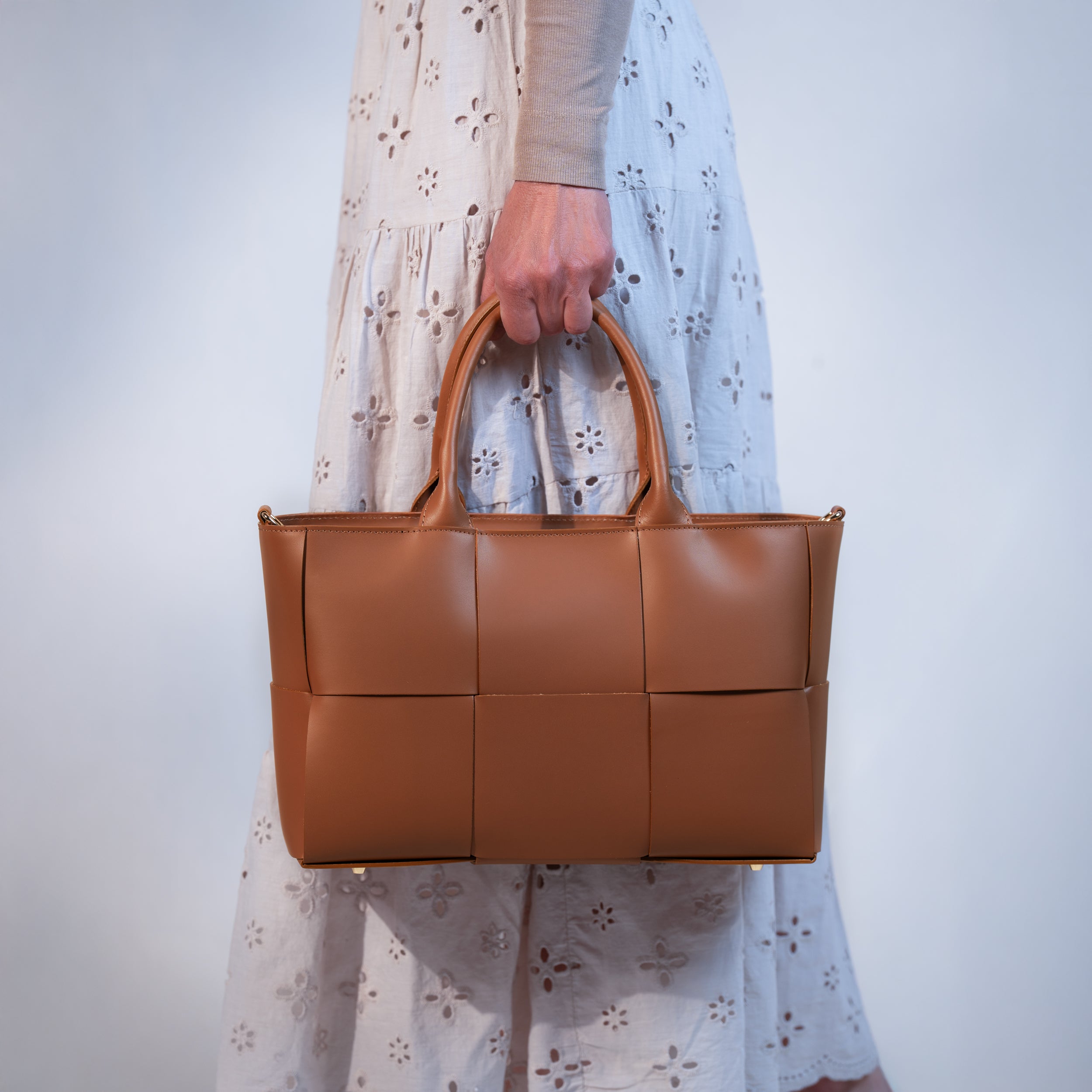 Sac cabas en cuir lisse camel - Santal
