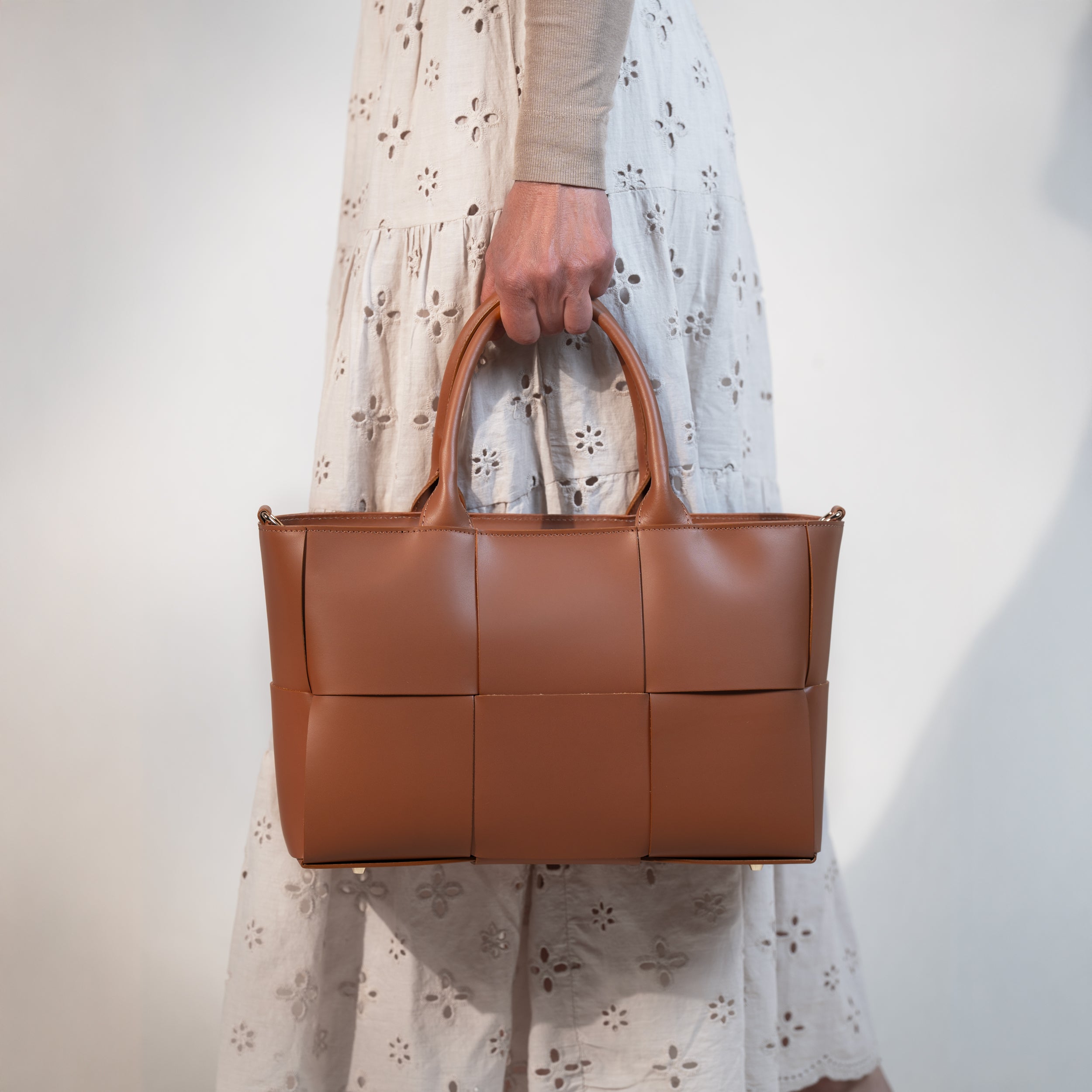 Sac cabas en cuir lisse camel - Santal