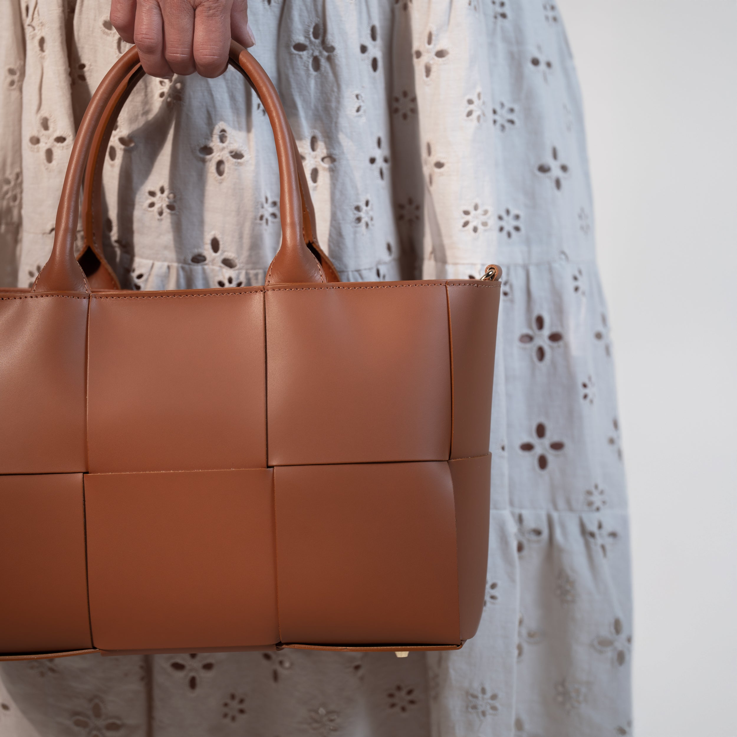 Sac cabas en cuir lisse camel - Santal