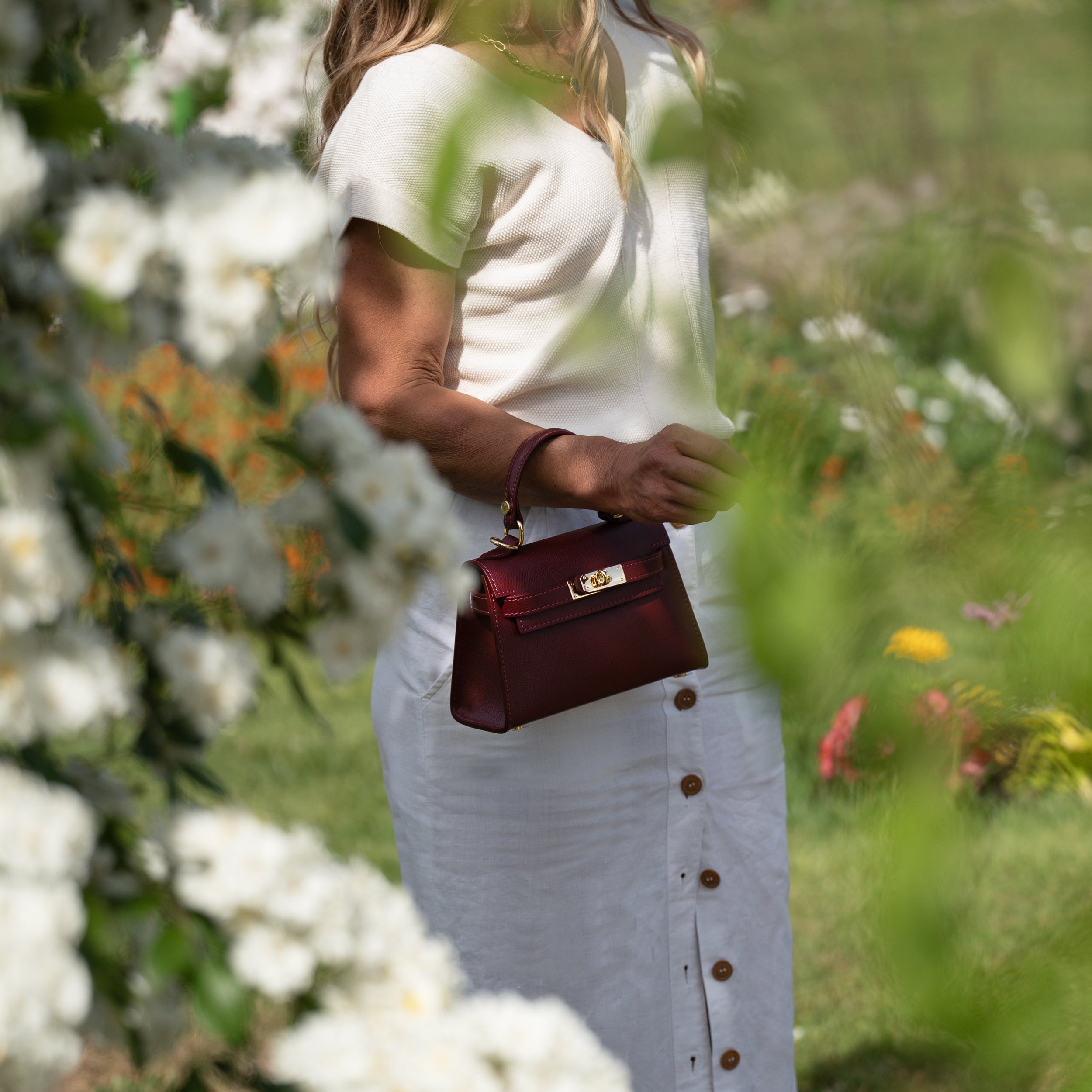 Sac top handle en cuir saffiano bordeaux - Rose