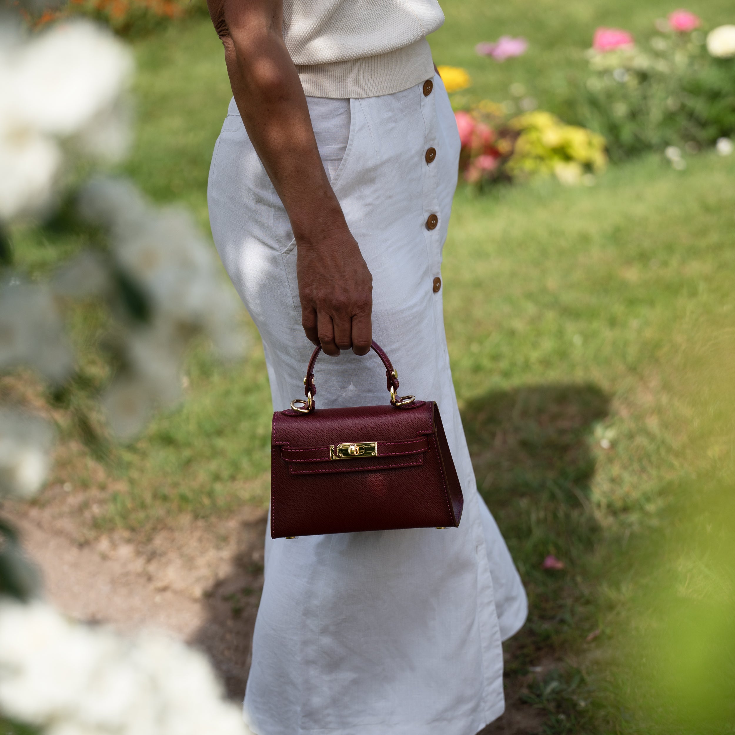 Sac top handle en cuir saffiano bordeaux - Rose