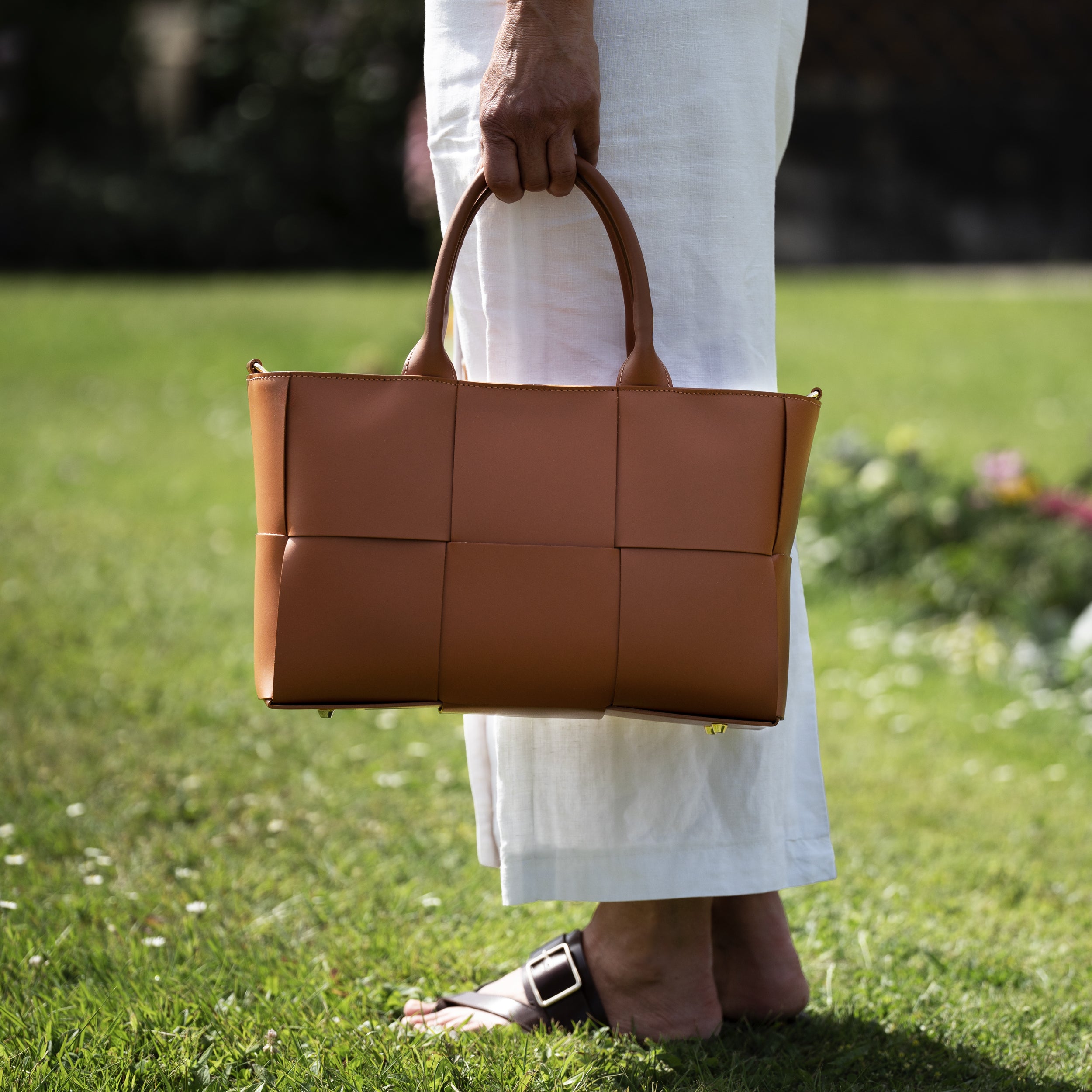 Sac cabas en cuir lisse camel - Santal