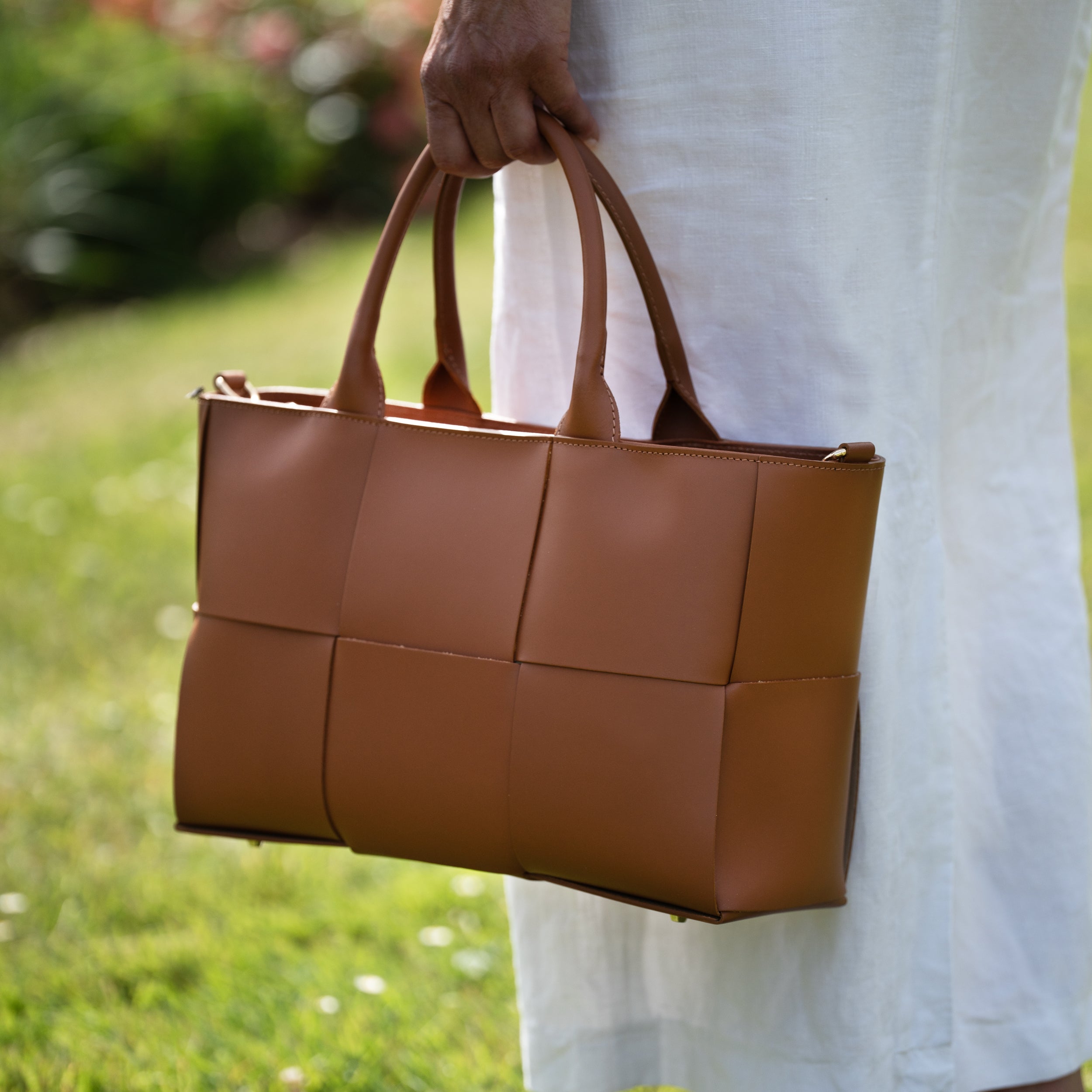 Sac cabas en cuir lisse camel - Santal