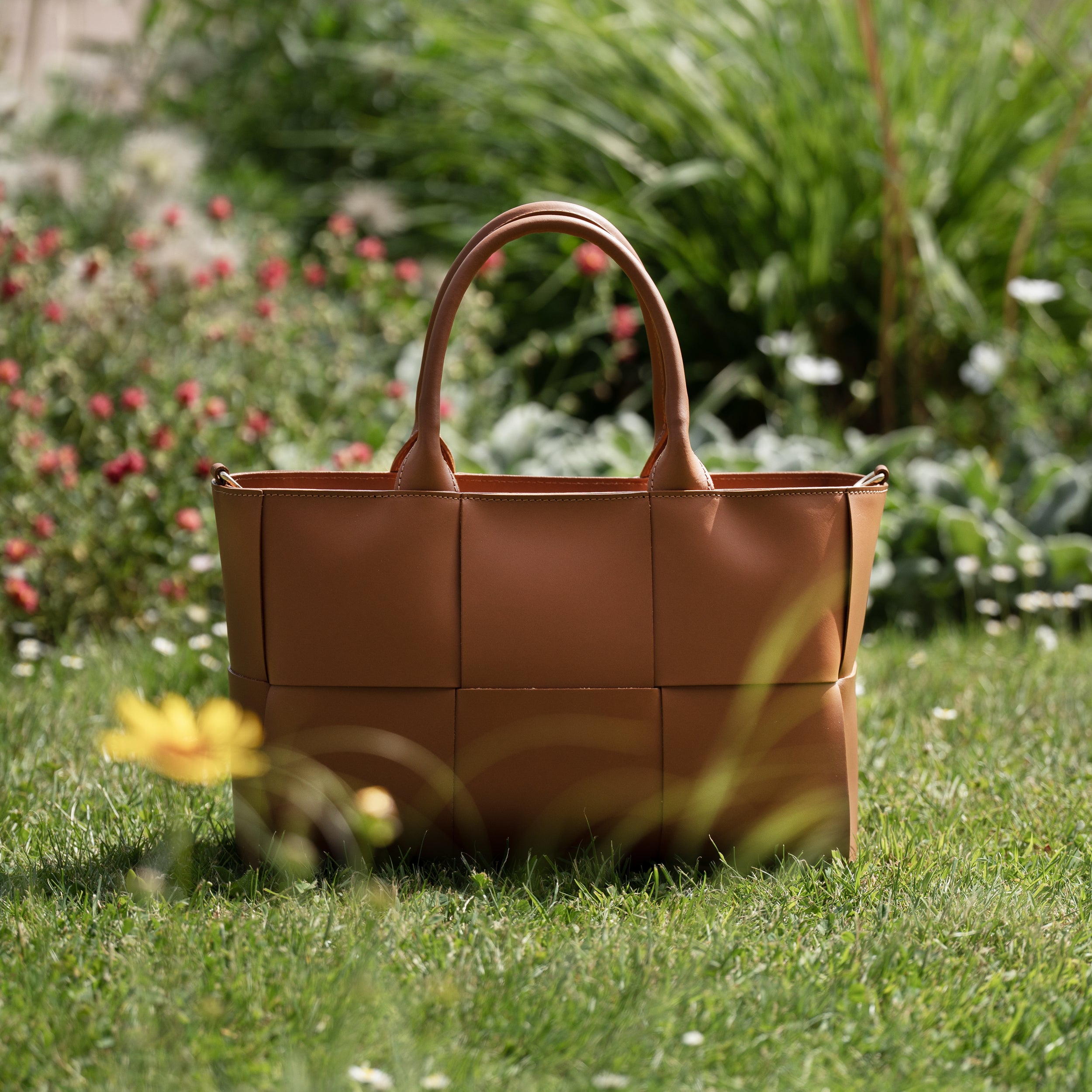 Sac cabas en cuir lisse camel - Santal