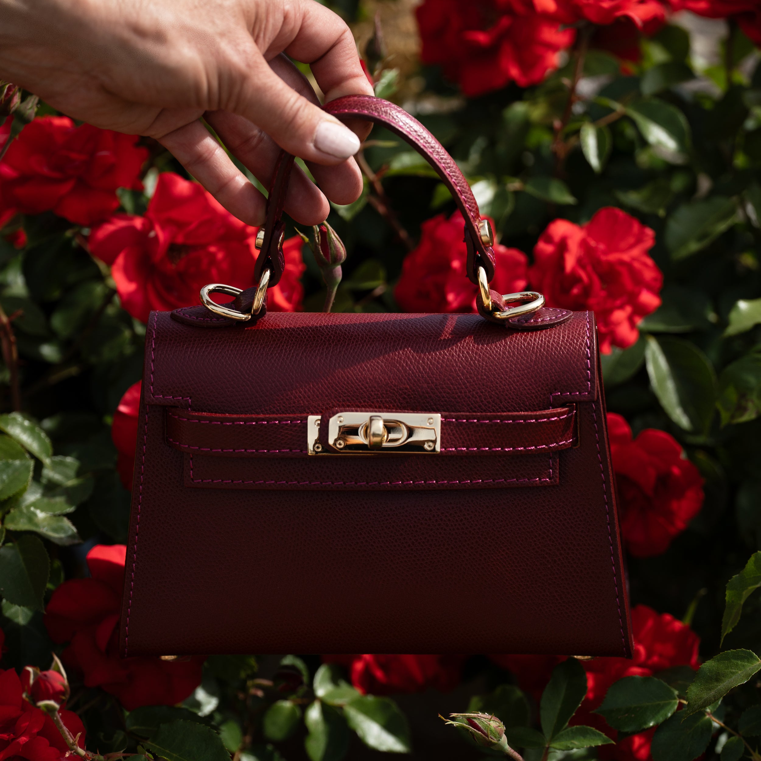 Sac top handle en cuir saffiano bordeaux - Rose