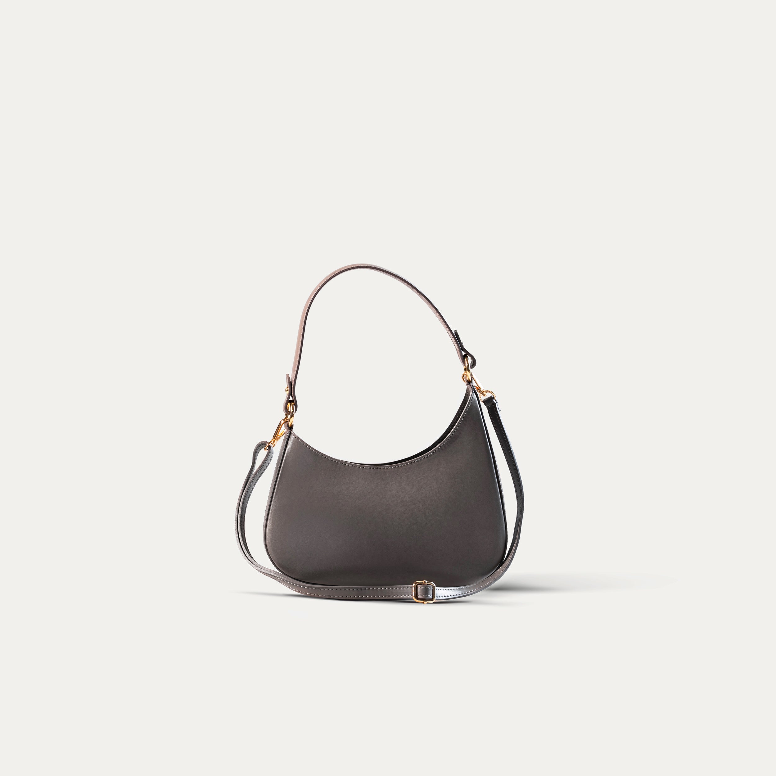 Sac hobo asymétrique en cuir lisse taupe - Camélia