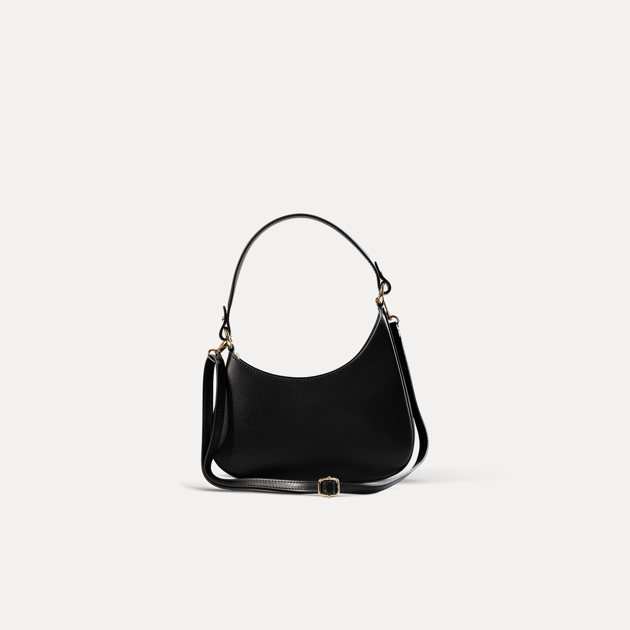 Sac hobo asymétrique en cuir lisse noir - Camélia