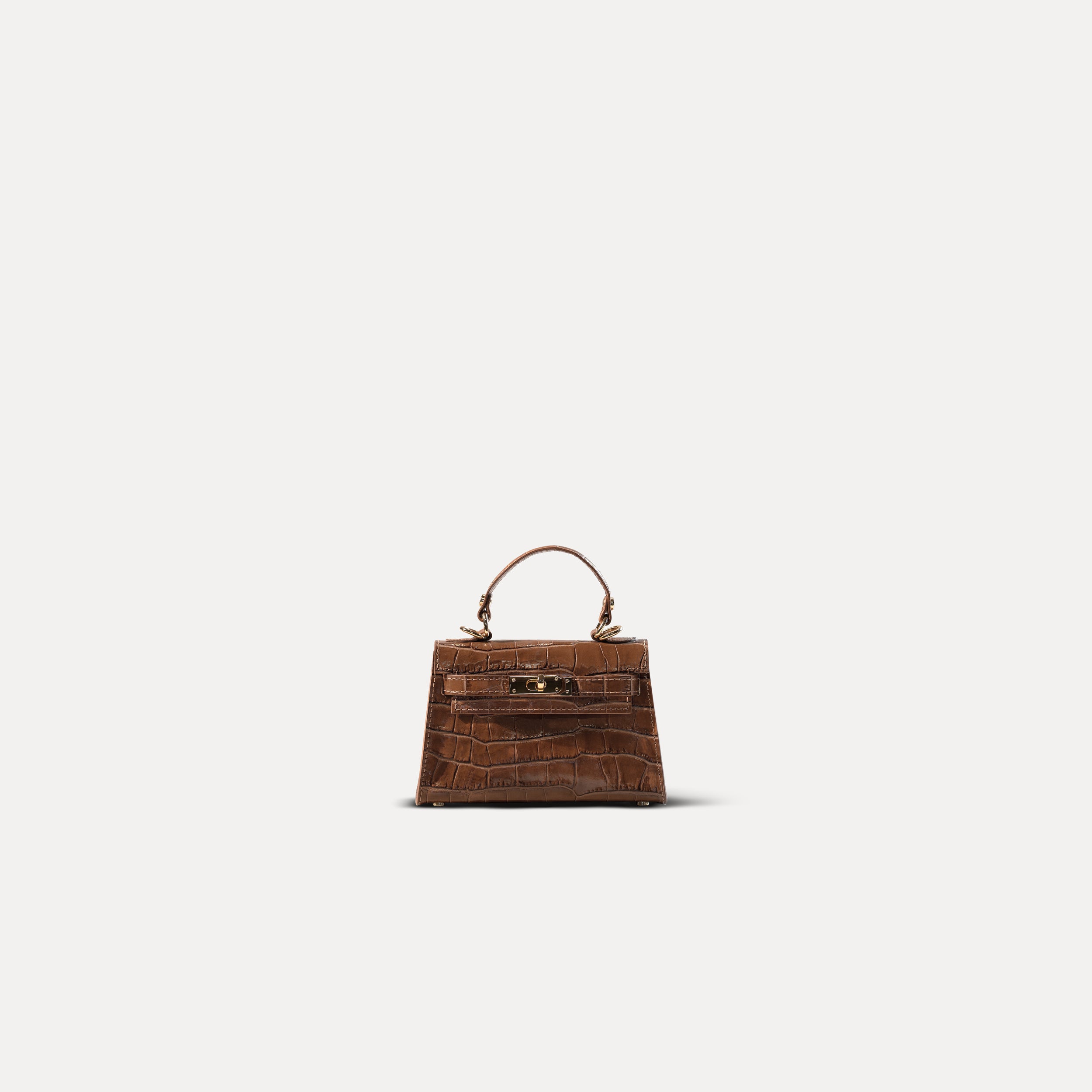 Sac top handle en cuir effet croco camel - Rose